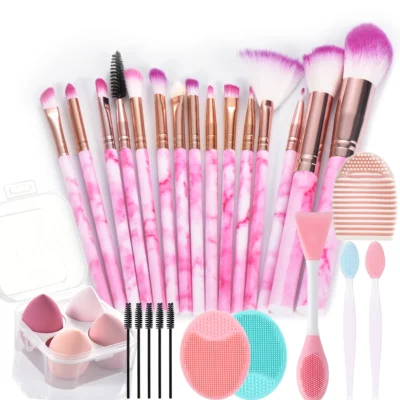 15pcs Marble makeup brushes set with makeup sponges with Face washing brush